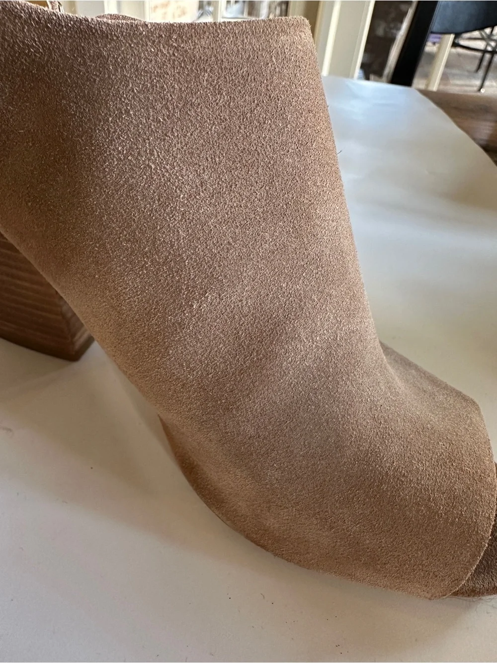 Splendid Women’s Kaylee Suede Peep-Toe Block Heel Slingback Booties- Tan Sz 9.5